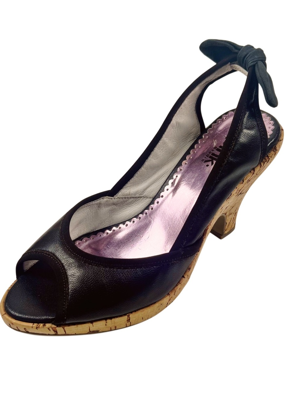 Pink Studio Dark Brown Peep-Toe Slingback Heels Sz 7